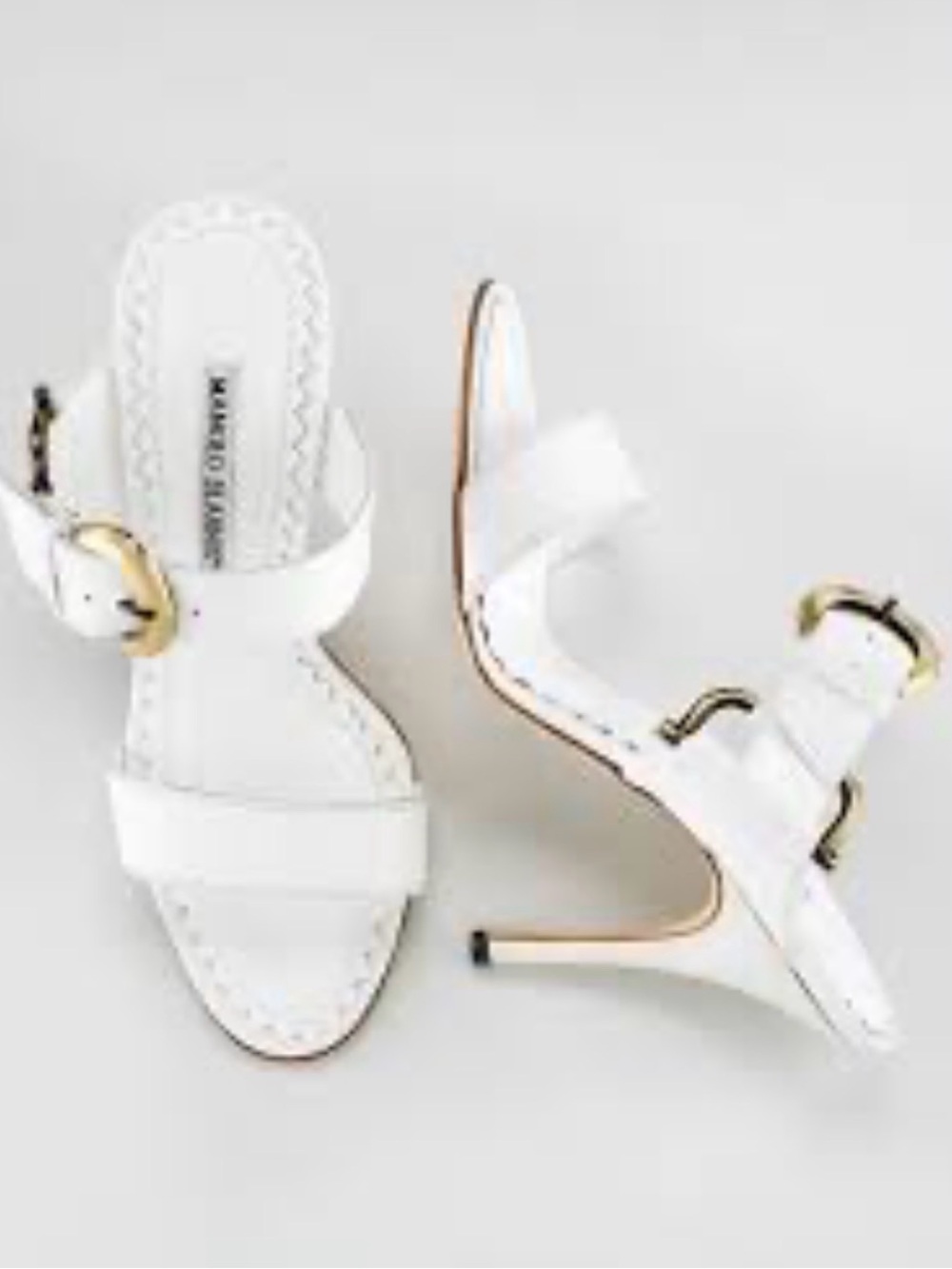Manolo Blahnik Cream Leather Brass Buckle Sandals Sz 39.5 fits like 8.5
